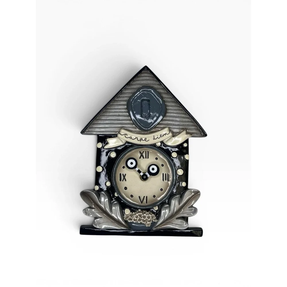Allen Designs Carpe Diem Clock Bird House *AS IS* Gray Black White Whimsy
